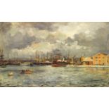 Luc Raphaël Ponson (1835-1904) Docks de MarseilleHuile sur toileSignée en bas à gauche44,5 x 70 cm