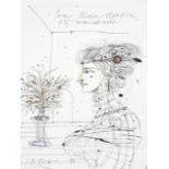 JEAN CARZOU (1907-2000) Profil de femme, 1985Encre et crayons de couleur sur papierSignée et datée