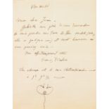 FRANCIS PICABIA (1879-1953) Lettre manuscrite Letter "Mon cher Jean,Gabrielle me prie de vous