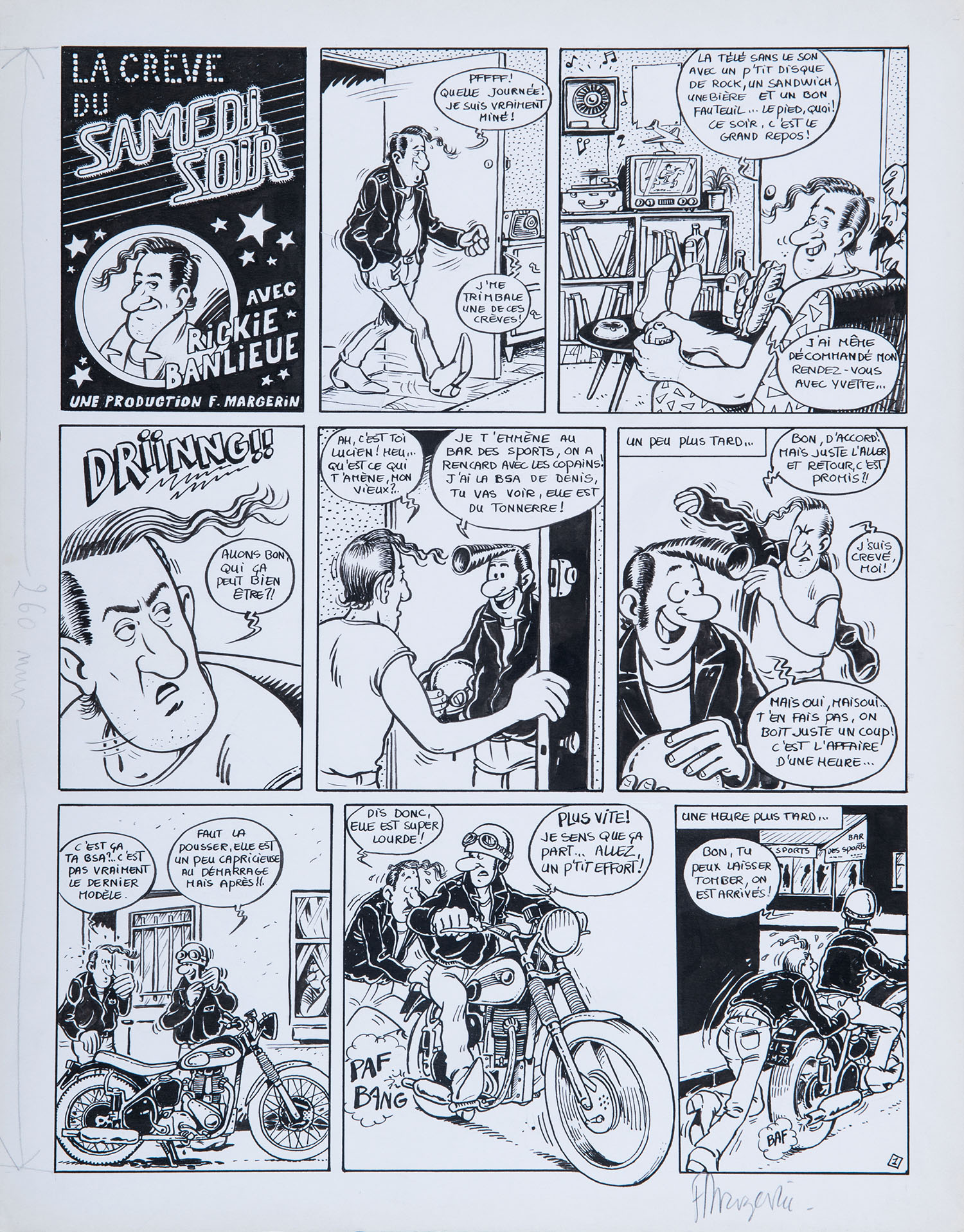 Frank Margerin (Né en 1952) Ricky, Ricky Banlieue - Tome 1 Encre de Chine sur papier pour la planche