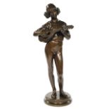 PAUL DUBOIS (1829-1905) Le chanteur florentin Bronze à patine médaille. Signé et daté sur la