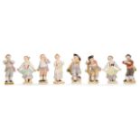MEISSEN Ensemble de 8 statuettes en porcelaine à décor polychrome représentant des enfants