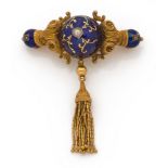 ANNEES 1840BROCHE POMPON Le pompon est supporté par trois boules émaillées bleu piquetées d’un