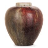 Émile DECŒUR (1876-1953) Vase ovoïde en grès, épaulement galbé, court col cylindrique, coulures d'