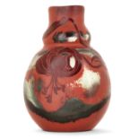 Émile GALLÉ (1846-1904) Vase balustre méplat en verre multicouche rouge et ambré, à décor gravé à