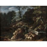 École ITALIENNE du XVIIe siècle, entourage de Salvator ROSA Paysage animé de personnages Toile