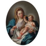 École NAPOLITAINE du XVIIIe siècle, entourage de Francesco de MURA Vierge à l'Enfant Toile ovale