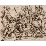 Charles PARROCEL (Paris 1688-1752) Le Rachat des captifs Plume et encre brune sur traits de crayon