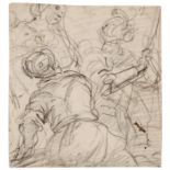 Entourage de Francesco SOLIMENA (1657-1747) Une femme et deux soldats Crayon noir Taches et