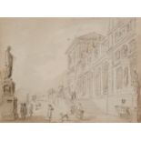 Hubert ROBERT (1733-1808) Vue de la villa Borghèse Crayon, plume et lavis brun Chalk, pen and