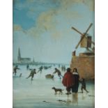École hollandaise du XIXe?siècle Les patineurs Gouache Écaillures Gouache 20,5 x 15?cm - 8 1/16 X