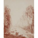 Hubert ROBERT (1733-1808) Vue présumée du canal à Sceaux Sanguine Sanguine 23 x 18,5?cm - 9 1/16 X 7