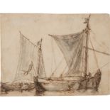 Ludolf BACKHUYSEN (Heyden 1631-Amsterdam 1708) Marine Plume et encre brune, lavis brun Monogrammé en