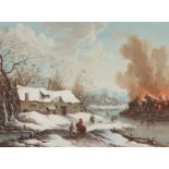 Henri Joseph van BLARENBERGHE (Lille 1741-1826) Paysage d’hiver avec un incendie Gouache Watercolour