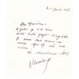 Maurice de VLAMINCK. 1876-1958. Artiste peintre. L.A.S. S.l., 2?janvier 1946. 1 pp. in-4. Évoquant