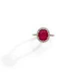 A 2,79 carats ruby, diamond and gold ring, circa 1910.