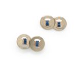 RENE BOIVIN ANNEES 1925A sapphire and gold pair of cufflinks by Rene BOIVIN, circa 1925.