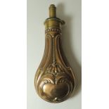 A 19th Century copper and brass powder flask with graduated nozzle, 20.5cms long ++good condition