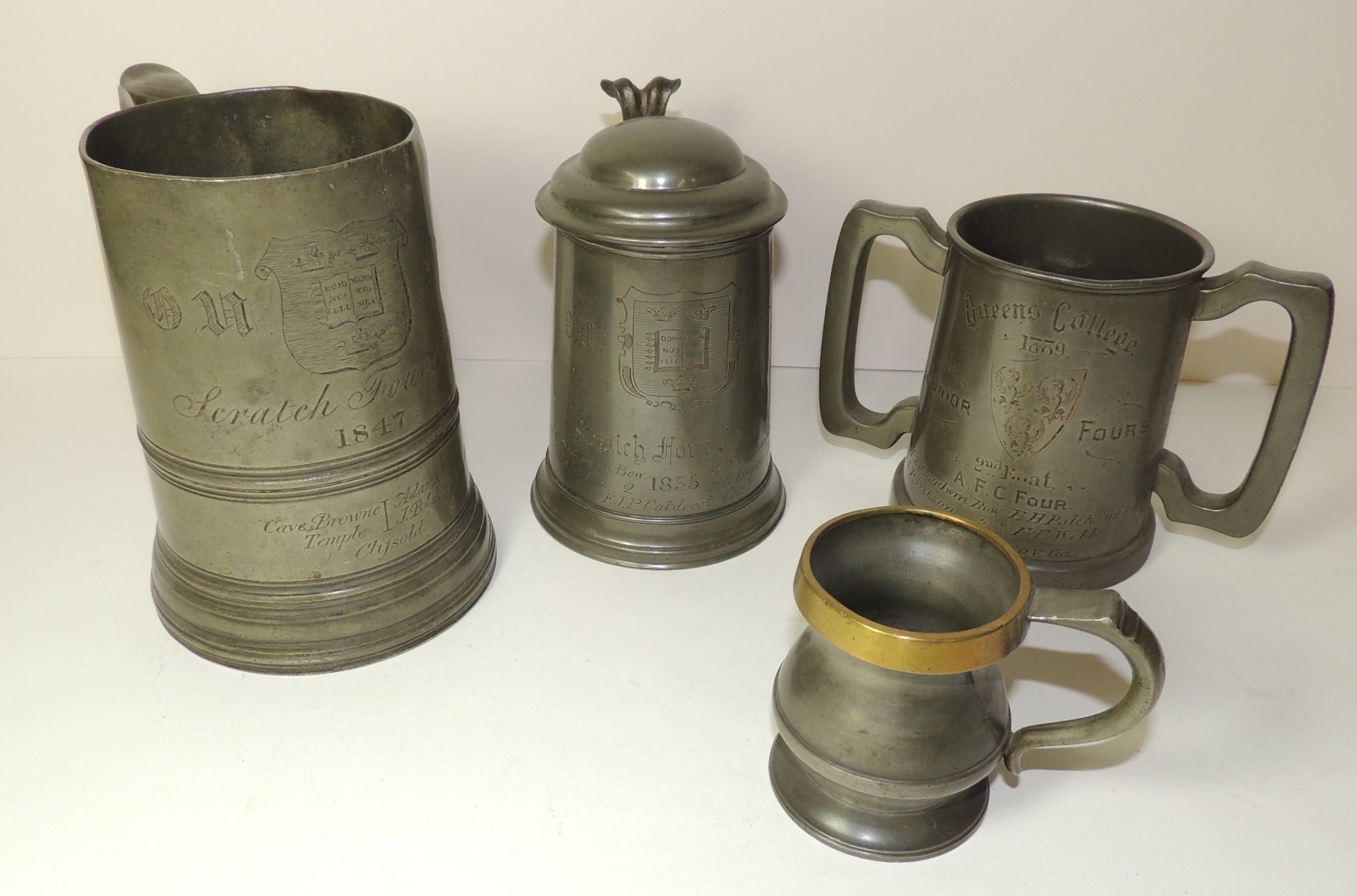 ROWING - Pewter rowing trophies: OUBC (Oxford Union Boat Club)  Scratch Fours 1847 and 1855;