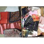 A quantity of silk scarves, many with printed designs; silk velvet scarves; printed cotton