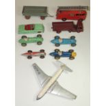 DINKY - four racing cars; 421 Hindle Smart Helecs BR; 132 Packard, light green with driver; 555 Fire