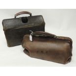 An early 20th Century brown leather Gladstone bag with linen lining, initialled "JHP" together