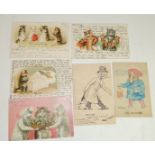 Two Louis Wain postcards - one black and white "Dan Leno How To Buy a House" c.1902 and a chromo