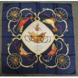 HERMES - a silk scarf Springs, dark blue, no box ++slight spotting to blue, probably from storage