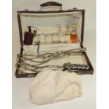 A c.1950/60's Obstetric case, the brown leather case with original white cotton fitted lining and