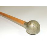 A University of London OTC malacca swagger stick with ball finial, 66.5cms long