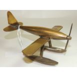 A scratch built brass model of a seaplane, 18cms long