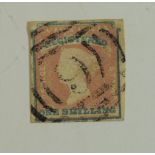 AUSTRALIA - Victoria 1857 1/- REGISTERED f.u, 4 margin, c £375