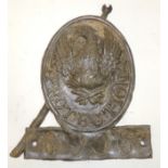 A 19th Century lead fire mark Phoenix "Protection" with number beneath, 24cms high (end of lance