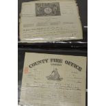 Nine late 19th Century original Fire insurance policies includes Sun Insurance, Liverpool &