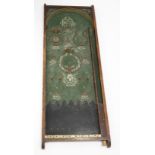 A 19th Century Bagatelle board with painted decoration and original turned wood posts and metal