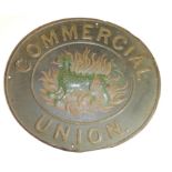 A 19th Century embossed tin fire mark "Commercial Union" centred with embossed colour printed