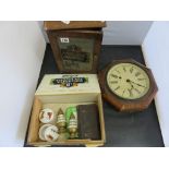 A Frys chocolate box, an oak smokers cabinet, an octagonal wall clock and other items