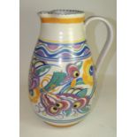 A large Poole pottery jug with floral decoration, with impressed "Carter Stabler Adams" mark 37.5cms