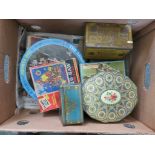 A Seidlitz Powders tin, other assorted tins and jigsaws