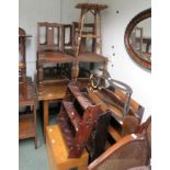 An extending table and a set of four dining chairs, two similar dining chairs, a bamboo occasional