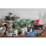 Kitchenalia - a quantity of assorted including food moulds, mixing bowls, utensils, pie funnel etc