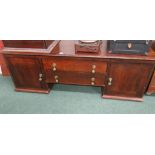 A 19th Century oak dresser top, fitted two central narrow drawers and with cupboard to either end
