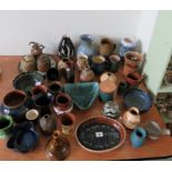 A mixed quantity of studio pottery vases, bowls and jugs