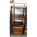 A 19th Century square rosewood Whatnot, fitted two narrow drawers to base and with two open