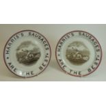 Two Wedgwood & Co advertising plates "Harris's Sausages are the Best" each centred with transfer