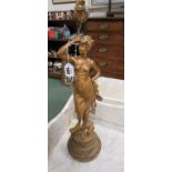 A French gilt painted Spelter figural lamp base "Ferrand"