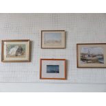 A framed watercolour of two ducks, another of boats by Leon Bradford and two others (4)