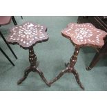 A small 20th Century wine table with applied metal wire inlay and with Mother 'O' Pearl floral