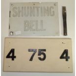 Railway Interest - an enamelled metal sign "Shunting Bell" a metal chisel stamped GWR and a Tunnel