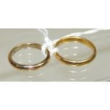 A 22ct gold wedding band, ring size O +, 5g approx and another 22ct rose gold wedding band, ring